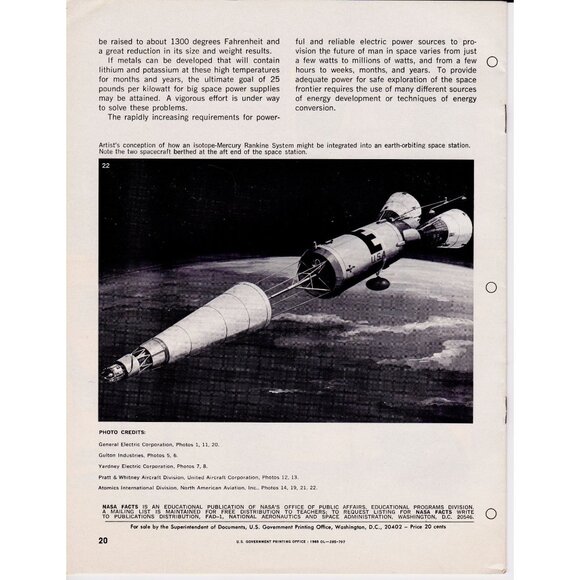 NASA Facts NF-38 Electric Power in Space 1967 Tech Manual 20pgs Vintage NASA - Picture 10 of 10
